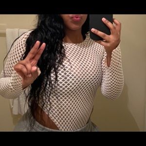 Mesh high cut  bodysuit with material under